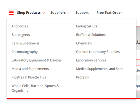 example of shopping categories inside of Labviva